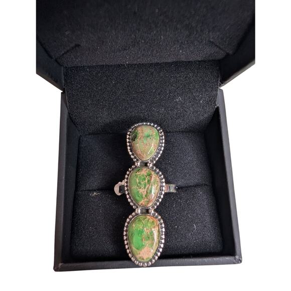 925 Sterling Silver Green Sediment Jasper Multi-Stone Statement Ring – Size 10 - Picture 2 of 3